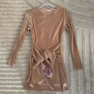 Satin Long-Sleeve Dress with Tie Detail
